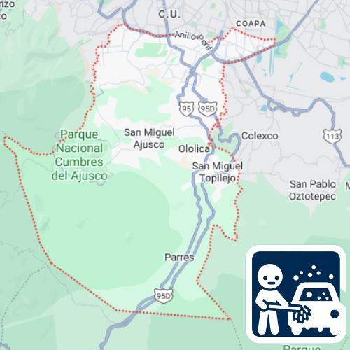 mapa de cobertura de lavado de vestiduras en Tlalpan