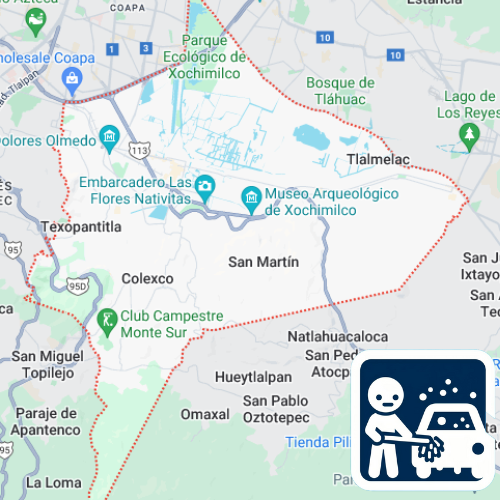 mapa de cobertura de lavado de vestiduras en Xochimilco 